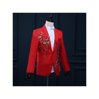 Red Embroidery Men Suit