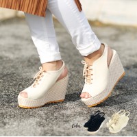 Velcro Open Toe Lace Up wedges